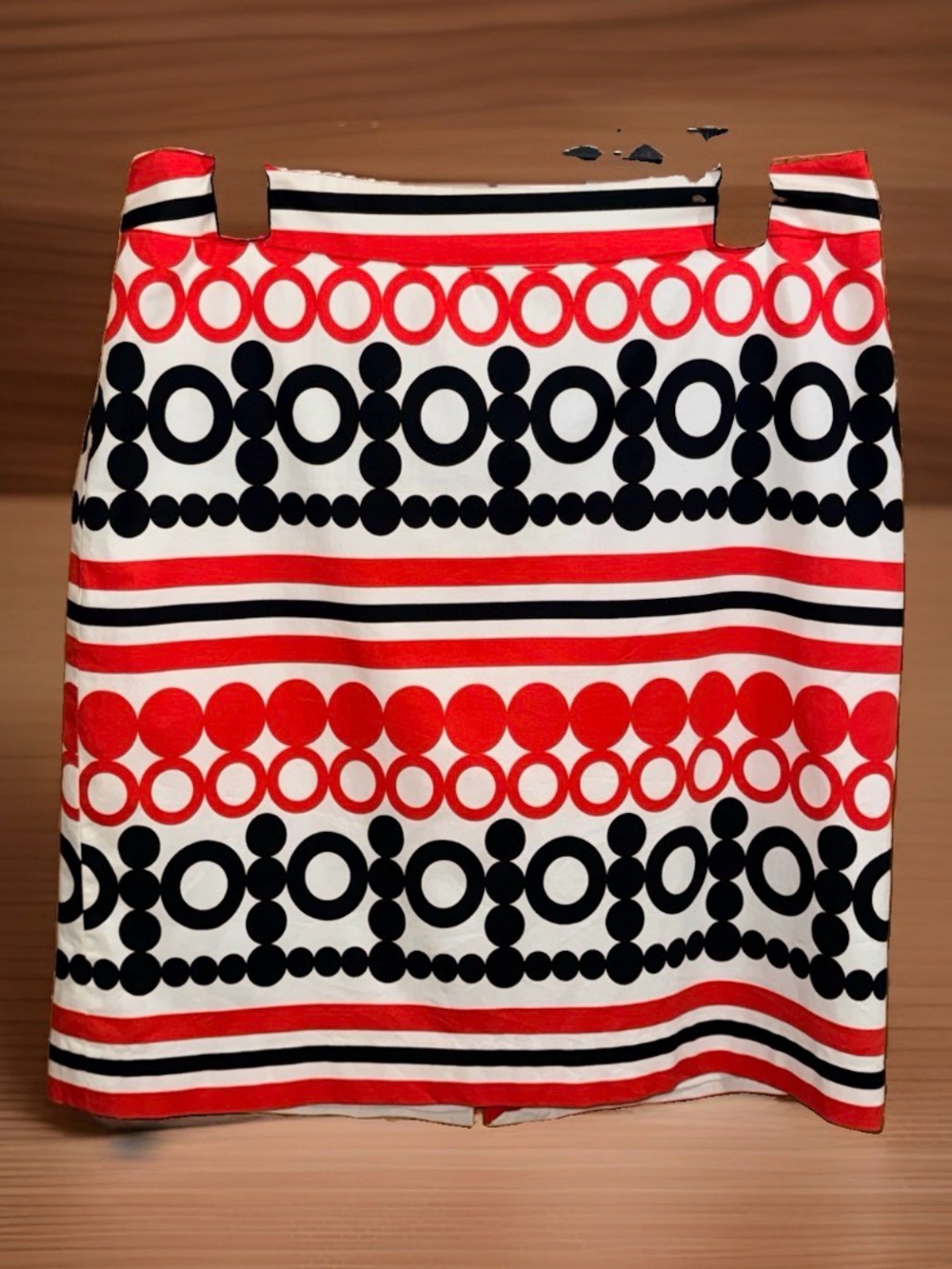 Etcetera White Mini Pencil Skirt w/Red, Black & White Geometric Print-8-EC